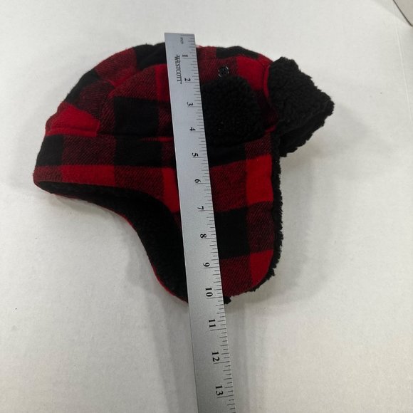 Cat And Jack Boy's One Size Trapper Hat Winter Buffalo Plaid Black Red New - Picture 8 of 9